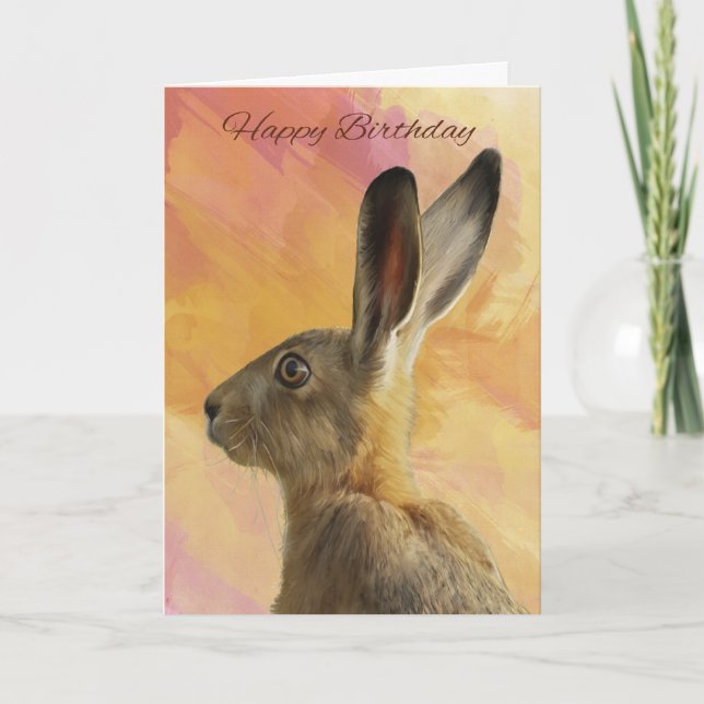 Carte de voeux d'anniversaire de lièvre peint (Devant)