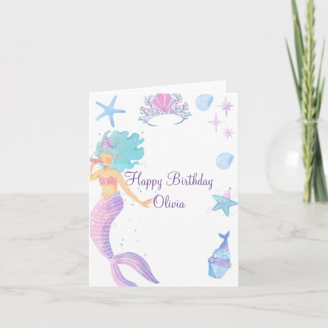 CARTE DE VŒUX D'ANNIVERSAIRE DE SIRENE COQUILLAGE (Devant)