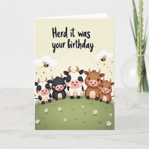 Carte de vœux d'anniversaire de vache fantaisiste