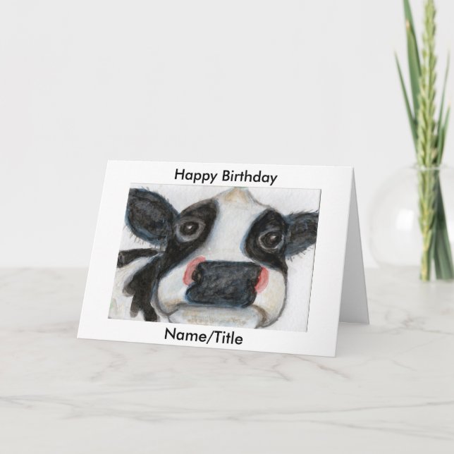 Carte de vœux d'anniversaire de vache mignonne à p (Devant)