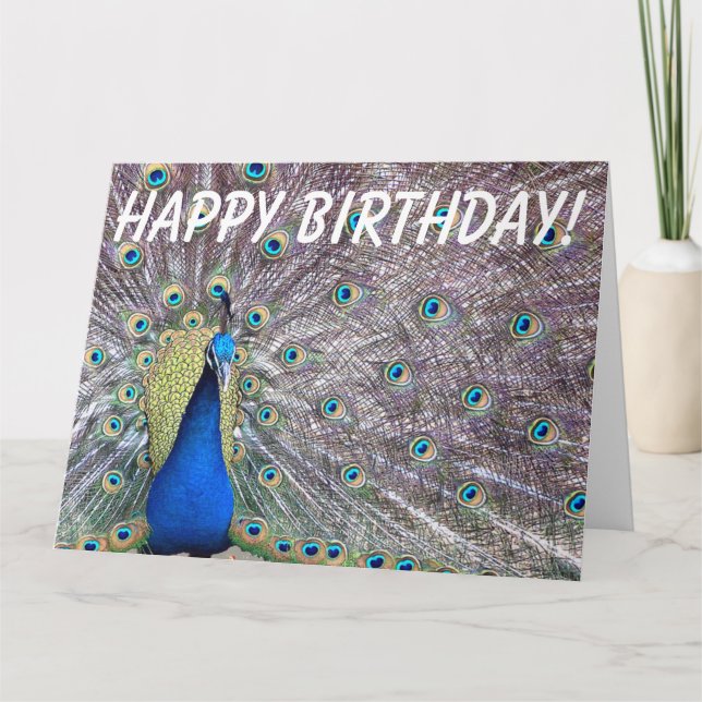 Carte de voeux d'anniversaire d'oiseau de paon (Devant)