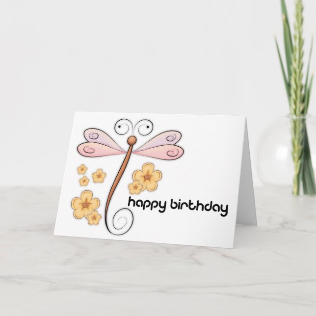 Carte de vœux d'anniversaire Dragonfly Flowers Hap (Devant)