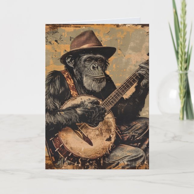 CARTE DE VOEUX D'ANNIVERSAIRE DRÔLE DE CHIMPANZÉ B (Devant)