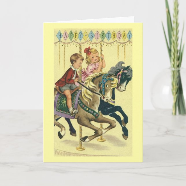 Carte de voeux d'anniversaire du carrousel vintage (Devant)