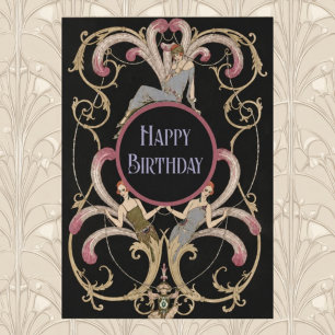 Carte de vœux d'anniversaire élégante Art Nouveau 