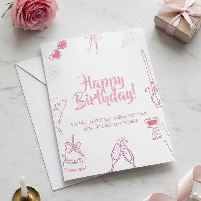 Carte de vœux d'anniversaire élégante rose avec de (Créateur téléchargé)