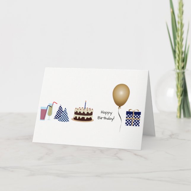 Carte de vœux d'anniversaire - en bleu marine (Devant)