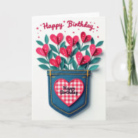 Carte de vœux d'anniversaire en denim joyeuse