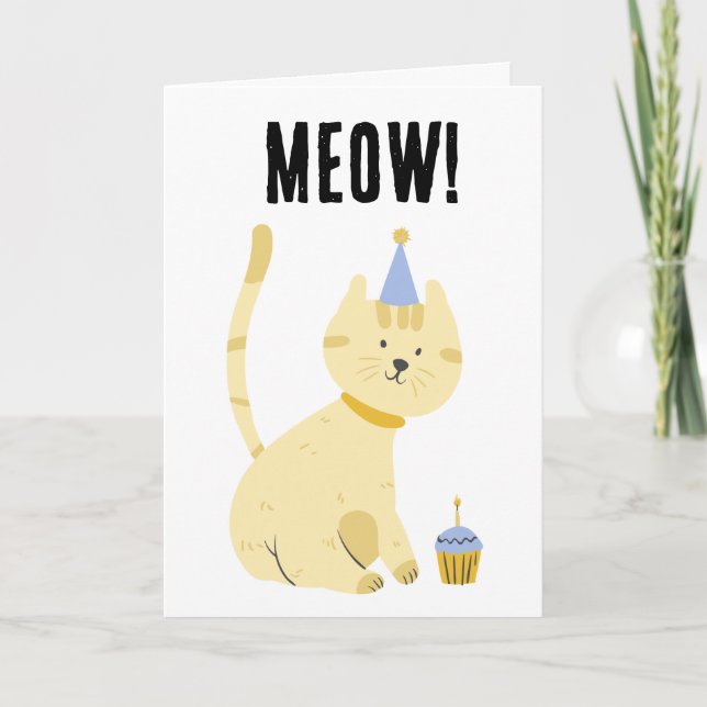 CARTE DE VOEUX D'ANNIVERSAIRE ENFANT CHAT MIGNON (Devant)