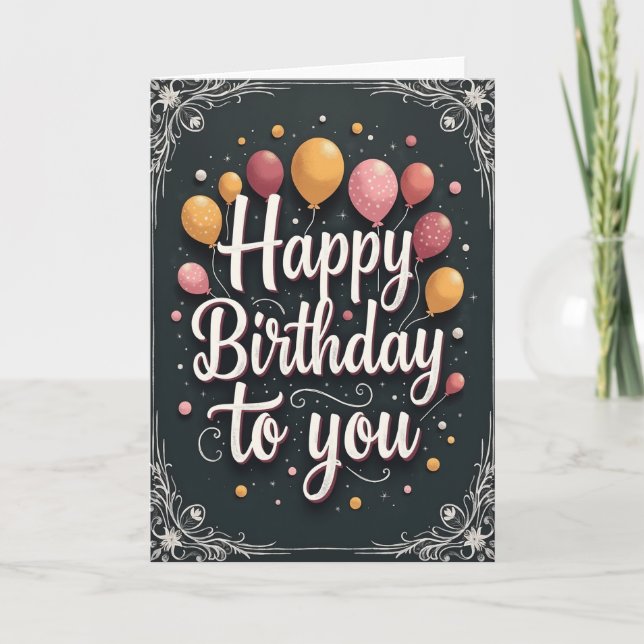 Carte de vœux d'anniversaire fantaisiste sur table (Devant)