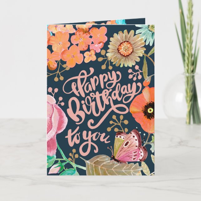Carte de vœux d'anniversaire Fleur & Lettre (Devant)