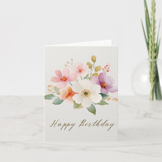 Carte de vœux d'anniversaire Fleurs colorées éléga (Devant)