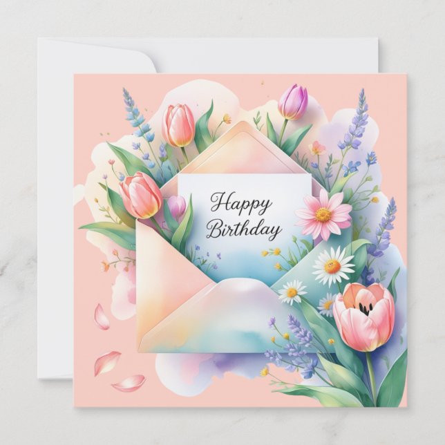 Carte de vœux d'anniversaire & fleurs magnifiques (Devant)