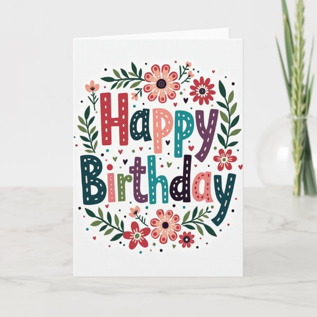 Carte de vœux d'anniversaire Folk Art (Devant)