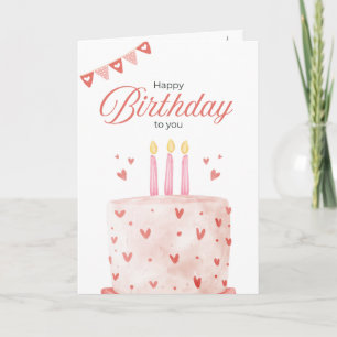 Carte de vœux d'anniversaire gâteau rose