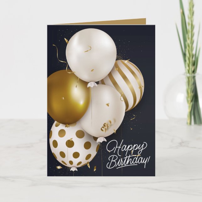 Carte de voeux d'anniversaire Gold White Balloons  (Devant)