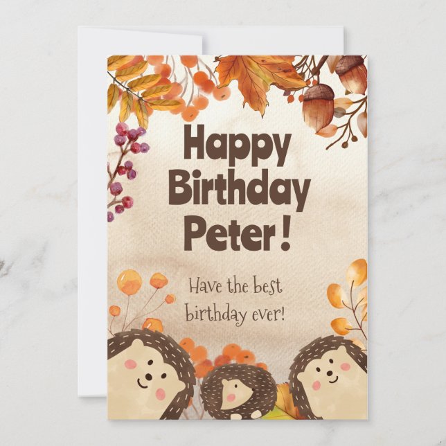 Carte de vœux d'anniversaire hérisson aquarelle (Devant)