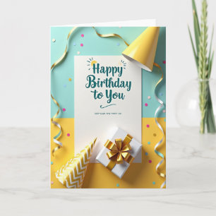 Carte de vœux d'anniversaire jaune cyan