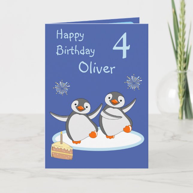 Carte de voeux d'anniversaire joyeuse aux pingouin (Devant)