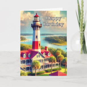 Carte de voeux d'anniversaire Joyeux avec phare à