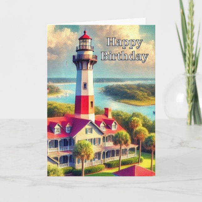Carte de voeux d'anniversaire Joyeux avec phare à  (Devant)