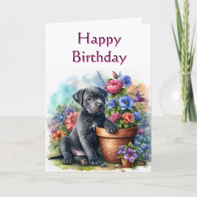Carte de vœux d'anniversaire joyeux avec un chiot  (Devant)