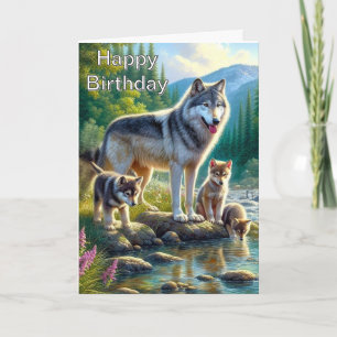 Carte de vœux d'anniversaire Loups Nature