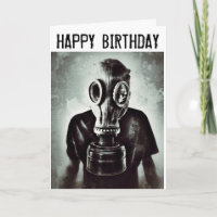 CARTE DE VŒUX D'ANNIVERSAIRE MASQUE À GAZ PANDEMIE