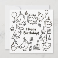 Carte de vœux d'anniversaire Minimal Bird Doodle