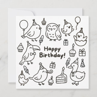 Carte de vœux d'anniversaire Minimal Bird Doodle