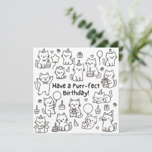 Carte de vœux d'anniversaire Minimal Cat Doodle Pu