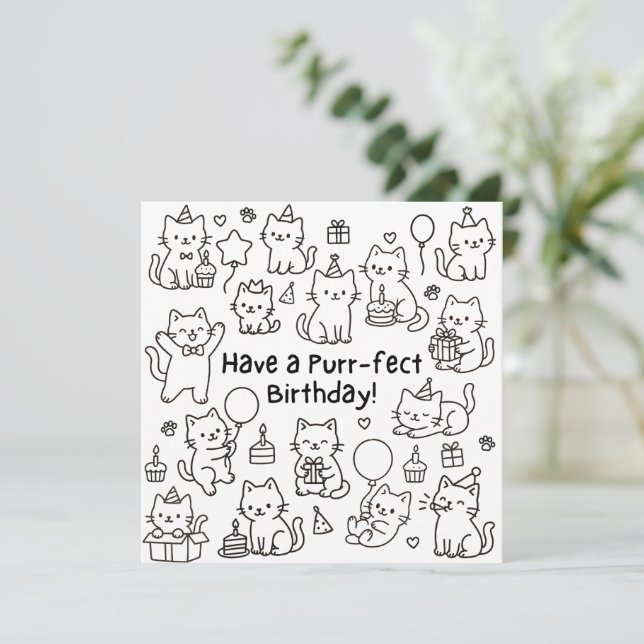 Carte de vœux d'anniversaire Minimal Cat Doodle Pu (Debout devant)