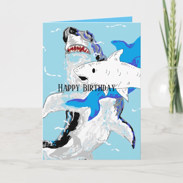 Carte de voeux d'anniversaire : Nage des requins (Devant)