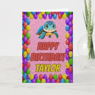 Carte de vœux d'anniversaire personnalisée Tortue