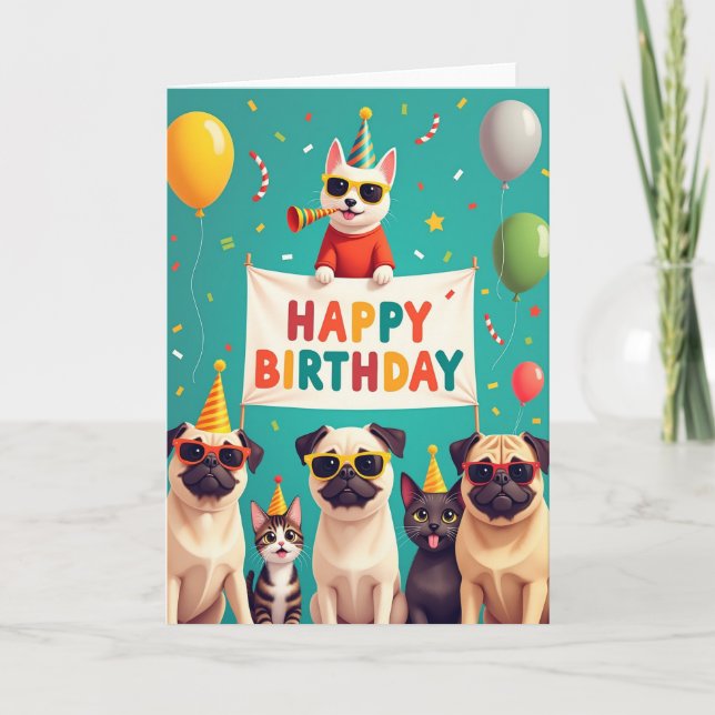 Carte de vœux d'anniversaire Pet Party (Devant)