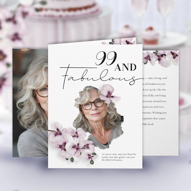 Carte de vœux d'anniversaire photo d'orchidée 99 & (Créateur téléchargé)