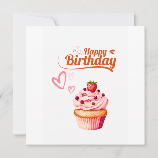 Carte de vœux d'anniversaire plate Cupcake Sucrée (Devant)