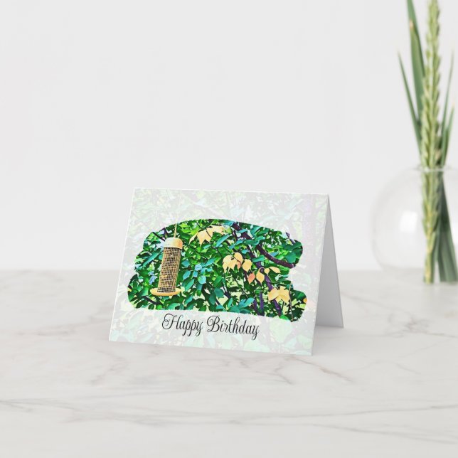 Carte de vœux d'anniversaire pliée avec mangeoire  (Devant)