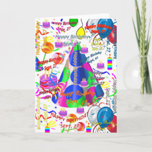 Carte de voeux d'anniversaire pliée du 27 septembr