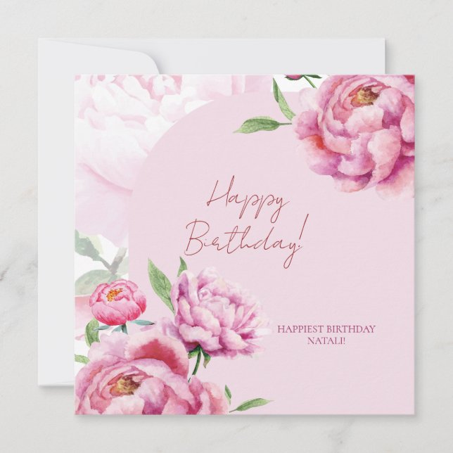 Carte de vœux d'anniversaire pliée Pink Peony (Devant)