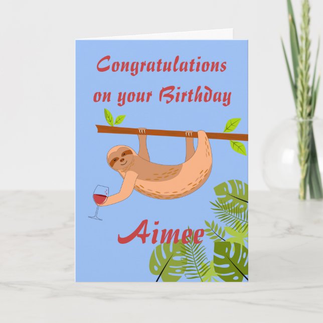 Carte de vœux d'anniversaire pliée Sloth Félicitat (Devant)
