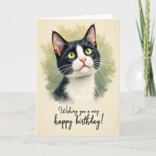 Carte de vœux d'anniversaire pour chat aux yeux ve