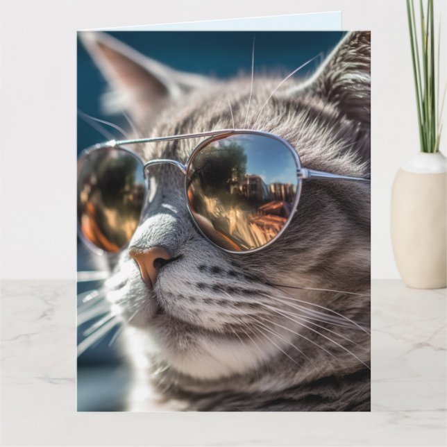 CARTE DE VŒUX D'ANNIVERSAIRE POUR CHAT COOL (Devant)