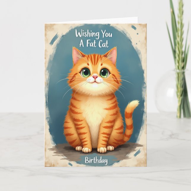 Carte de vœux d'anniversaire pour chat dodu (Devant)