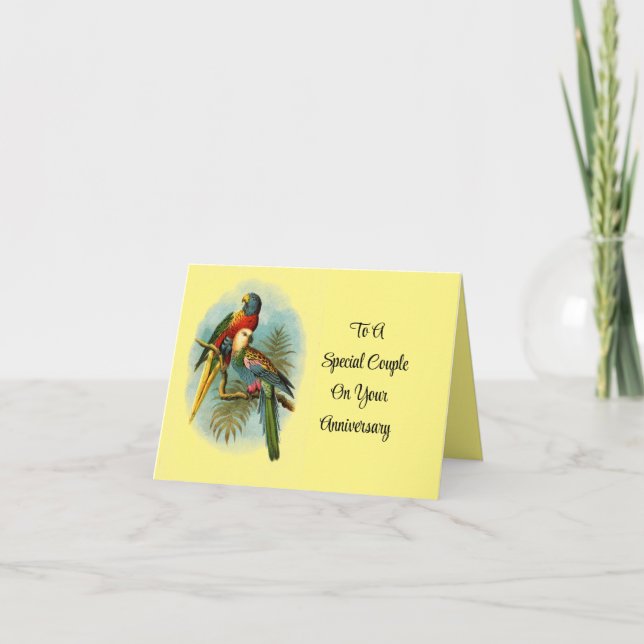Carte de vœux d'anniversaire pour couple de perroq (Devant)