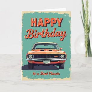 Carte de voeux d'anniversaire pour voiture rétro