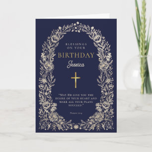 Carte de vœux d'anniversaire Psalm Navy Blue Birth