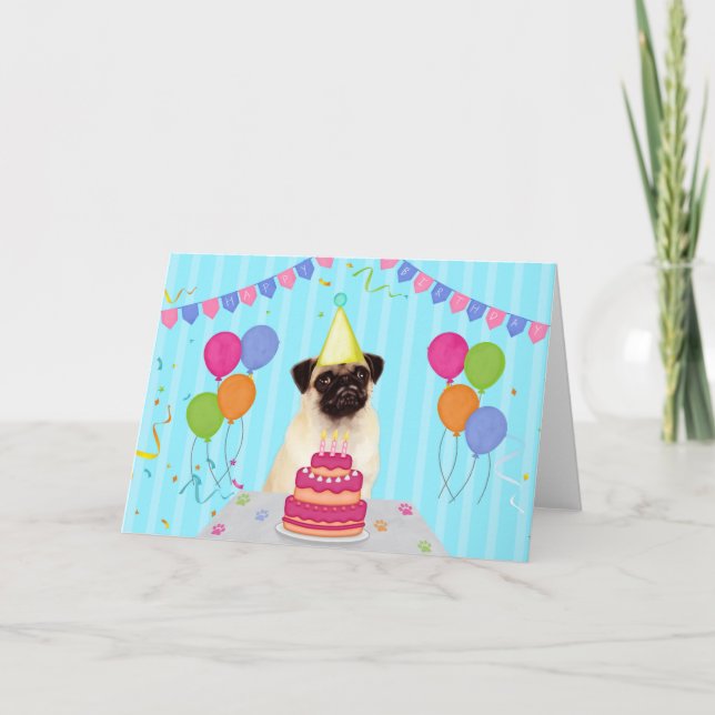 Carte de vœux d'anniversaire Pug (Devant)