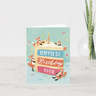 Carte de vœux d'anniversaire Renard Rouge Gâteau d