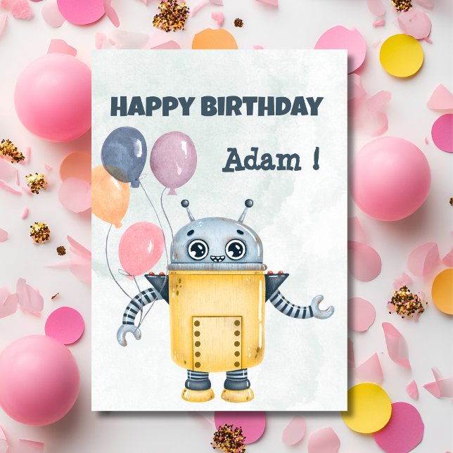Carte de vœux d'anniversaire Robot avec ballons (Créateur téléchargé)